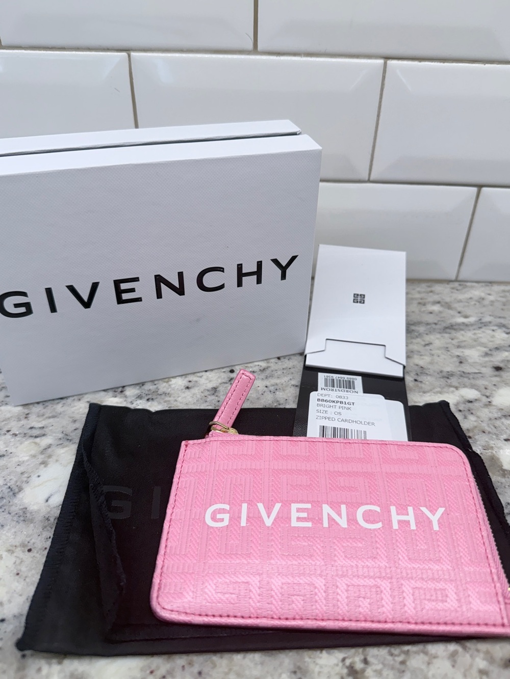Givenchy Pink Embossed Logo Zipped Card Holder